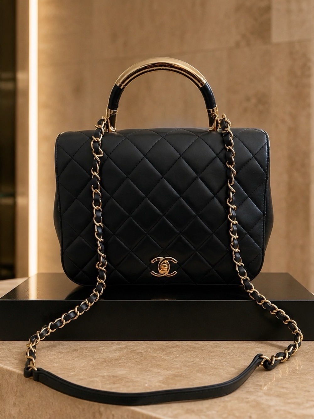 CHANEL Coco Handle Leather Black Bag.